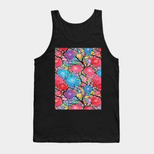 seamless tiled colorful floral trees abstract soft paint Japanese style unique Tank Top